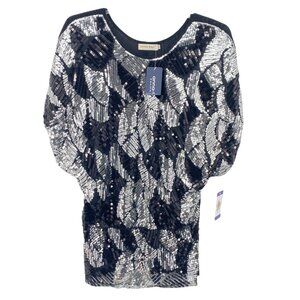 NWT Anna-Kaci Sparkle Shine Collection Womens XXL Top Black Silver Sequin